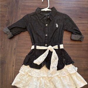 U.S. Polo Assn. Stylish Black Denim and Cream Lace Girl’s Dress